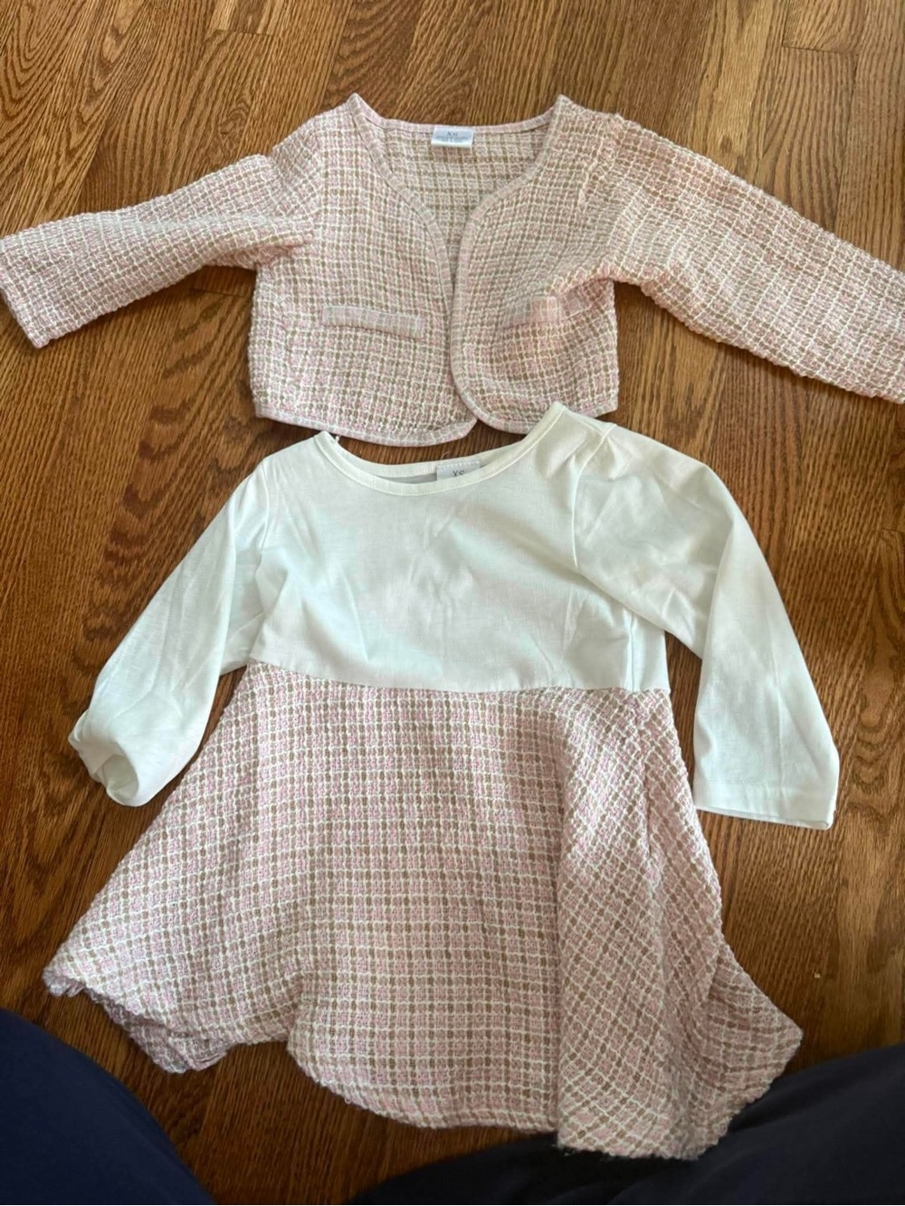 Pink Tweed & Cream Knit Girls' Matching Set - 2-Piece